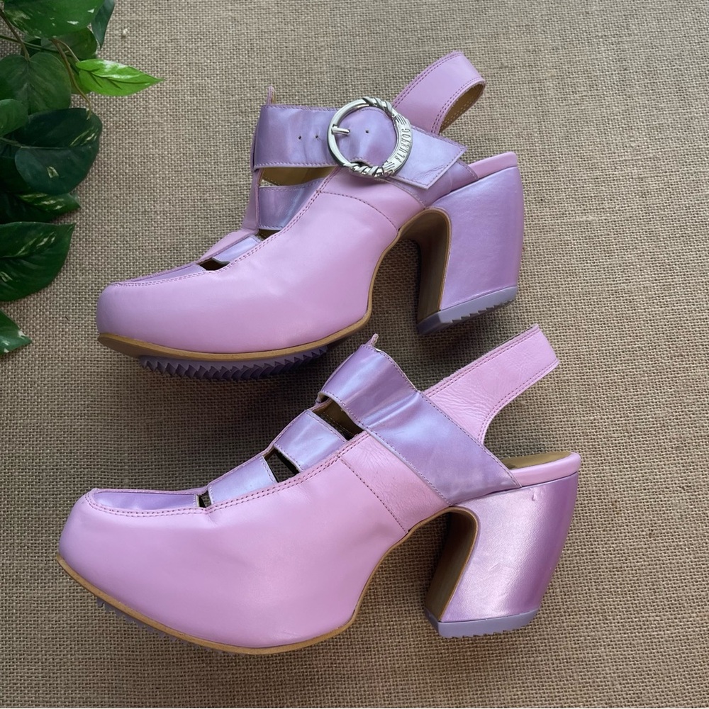 John Fluevog Fluevog Gator Sz 9.5 Lavender Purple Slingback Fisherman Platforms